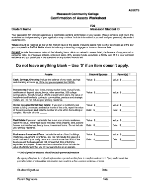 Massasoit Community College Financial Aid Assets Confirmation Form