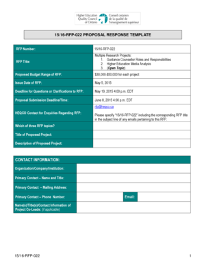 Rfp response cover page - RFP for 1516 Policy Research Projects - HEQCO