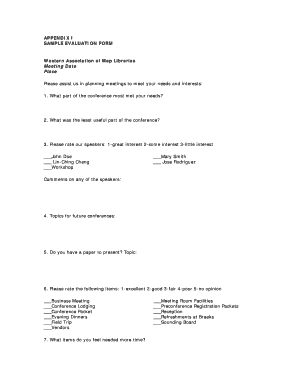 APPENDIX I SAMPLE EVALUATION FORM Western Association of Map - waml
