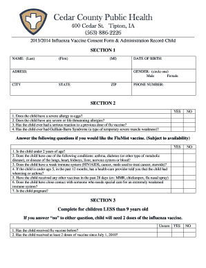 2013/2014 Influenza Vaccine Consent Form