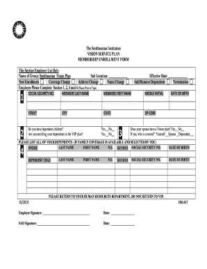 Smithsonian Vision Plan Membership Enrollment Form