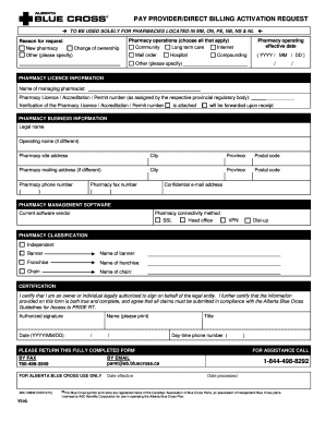 Alberta Blue Cross Pay Provider Direct Billing Activation Request