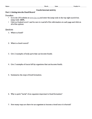 Fossils Internet Activity Worksheet