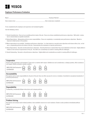 Printable employee evaluation form - Employee Perf Evaluation - Young Electric Sign Company