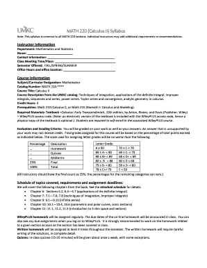 MATH 220 Calculus II Syllabus