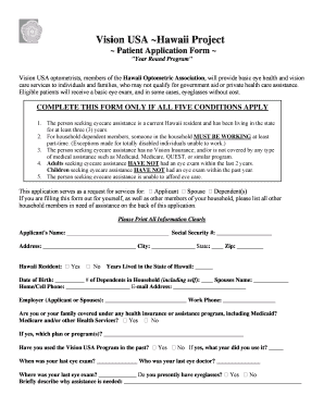 Vision USA Hawaii Patient Application Form