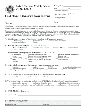 In-Class Observation Form