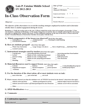 Teacher Observation Form