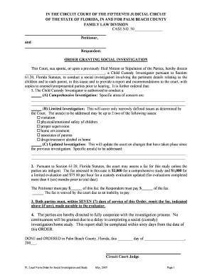 FL Local Form Order for Social Investigation and Study