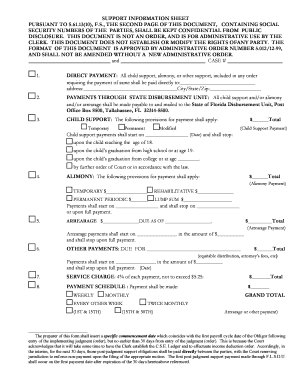 Florida Support Payment Information Sheet