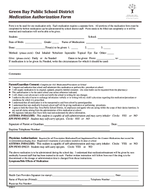 Green Bay Medication Authorization Form