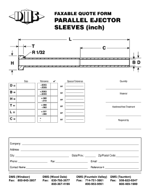 Faxable Quote Form for Parallel Ejector Sleeves