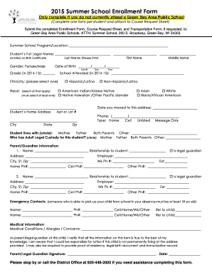 2015 Summer School Enrollment Form