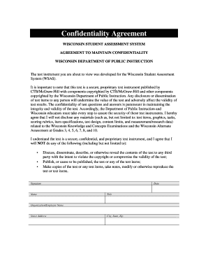 Wisconsin Student Assessment Confidentiality Agreement
