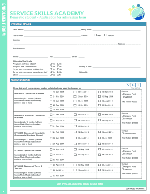 Domestic Student Application for Admission Form