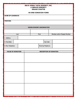 Delta Sigma Theta Sorority In-Kind Donation Form