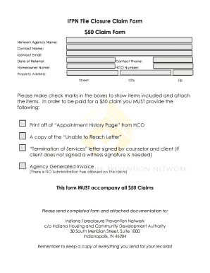 Indiana Foreclosure Prevention Network Claim Forms
