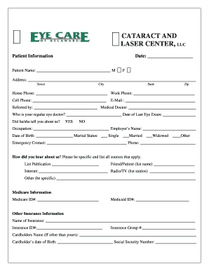 Cataract and Laser Center Patient Information Form