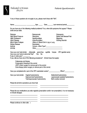 Patient Medical History Questionnaire