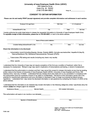 University of Iowa Employee Health Clinic Consent Form