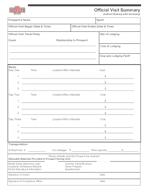 Official Visit Summary Form