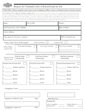 National Letter of Intent/Grant-in-Aid Request