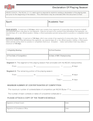 NCAA Season Declaration Form