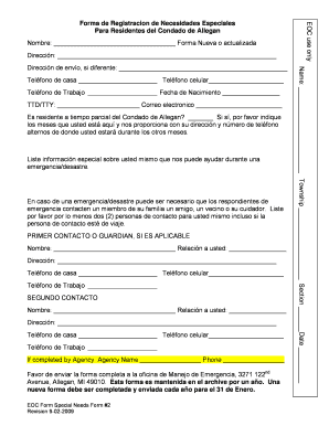 Forma de Registracion de Necesidades Especiales