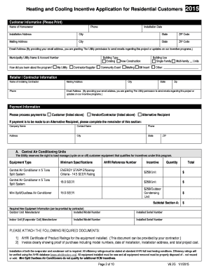 Heating and Cooling Incentive Application for Residential Customers