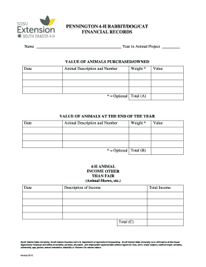 4-H Animal Financial Records