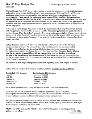 Bard College Budget Plan Application