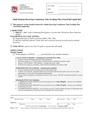Insulin Protocol for Adult Patients