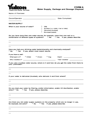 Form A - Water Supply, Garbage and Sewage Disposal