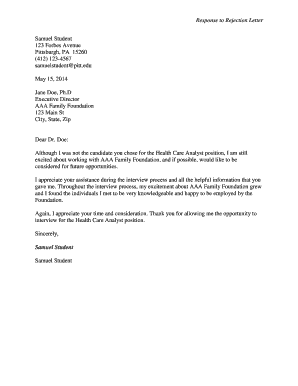 Rejection Offer Letter Sample from www.pdffiller.com