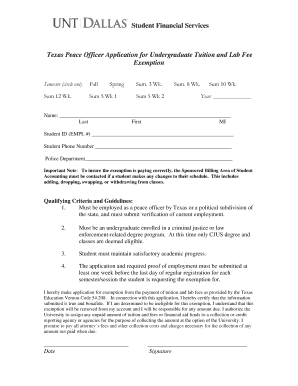 Texas Peace Officer Tuition Exemption Application