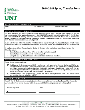 2014-2015 Spring Transfer Financial Aid Form