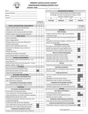 Fremont Unified School District Kindergarten Progress Report