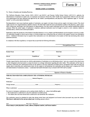 Medication at School Authorization Form