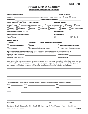 504 Student Referral Form