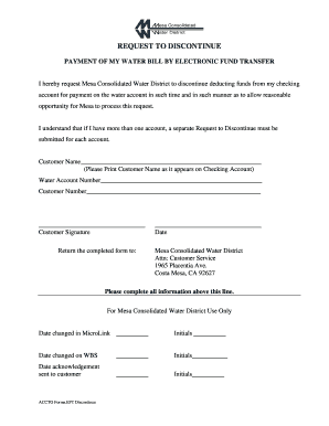 Request to Discontinue Electronic Fund Transfer