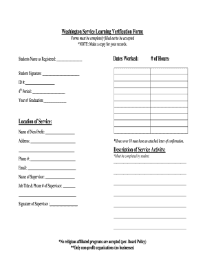 Washington Service Learning Verification Form