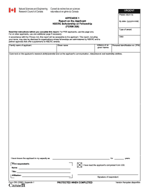 NSERC Scholarship Applicant Report Form