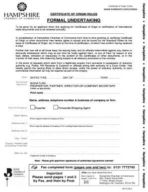 Certificate of Origin Application