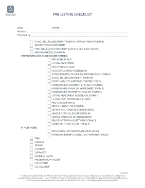 Pre-Listing Checklist for Real Estate