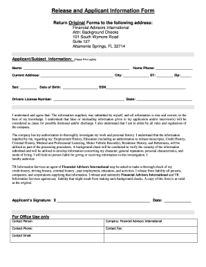 Release and Applicant Information Form