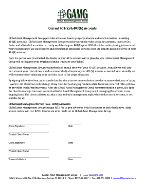 401(k) & 403(b) Account Advisory Agreement
