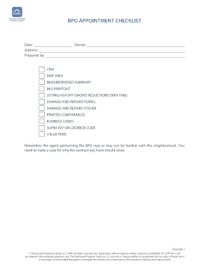 BPO Appointment Checklist