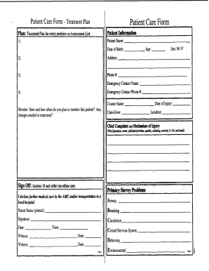 Patient Care Form - Treatment Plan