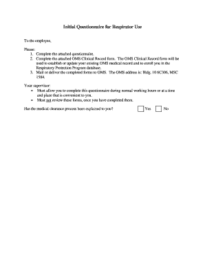 Initial Questionnaire for Respirator Use