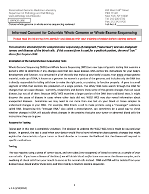 Informed Consent for Columbia Whole Genome or Whole Exome Sequencing